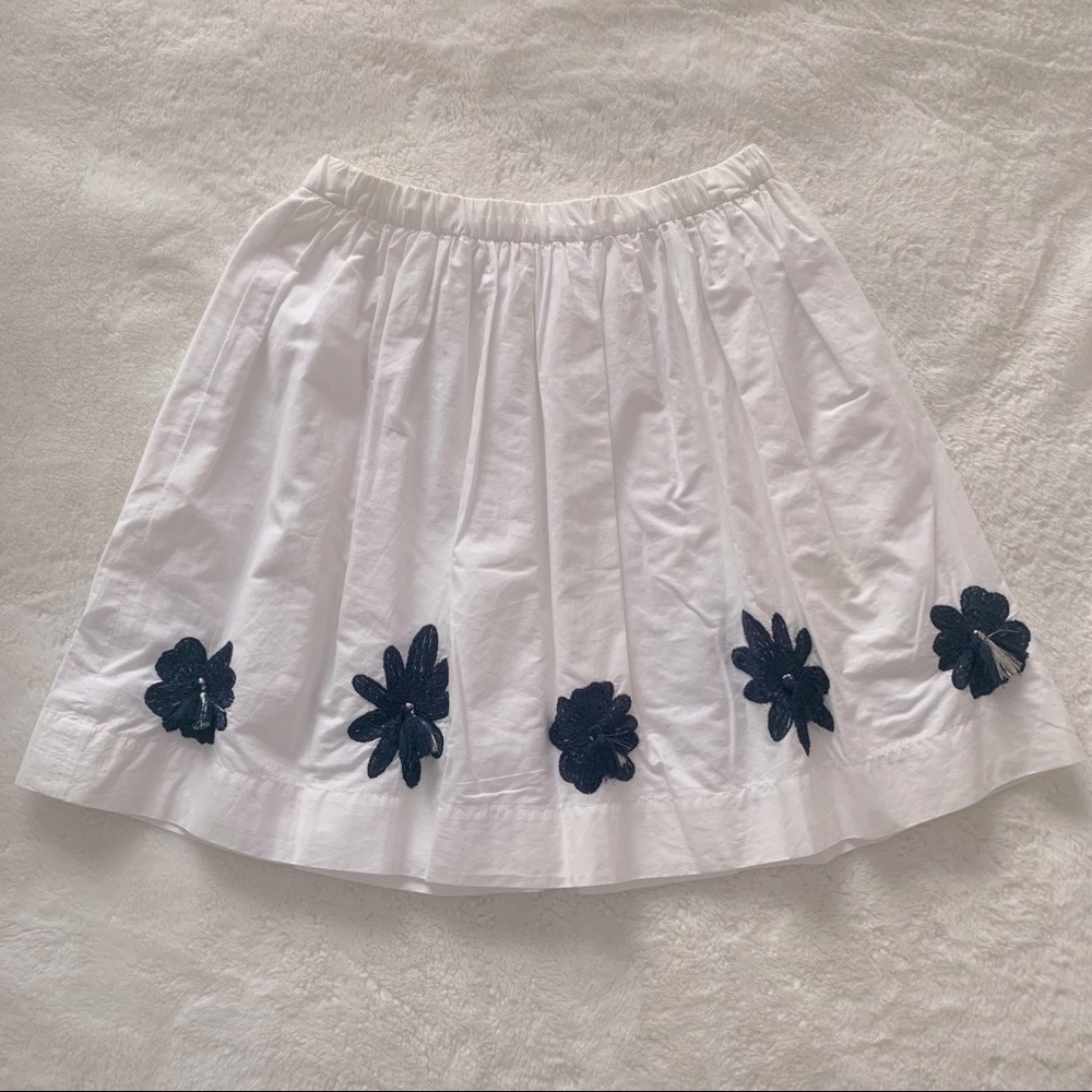 Crewcuts Girls White Linen Skirt with Navy Blue Floral Embroidery Size 12